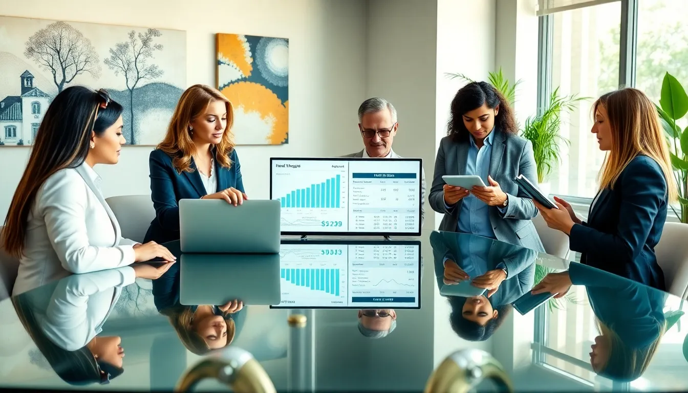 professionals discussing 2nd home mortgages in a modern office.