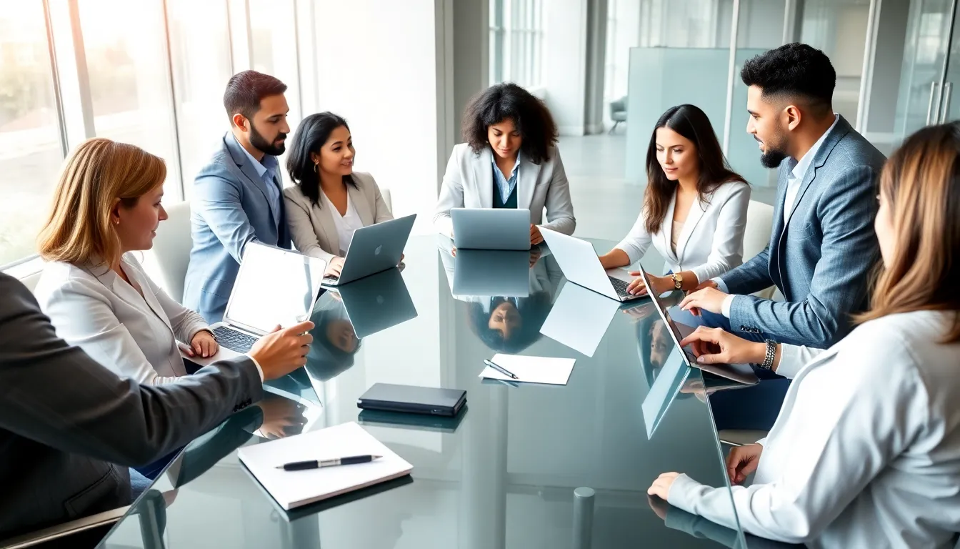 diverse professionals collaborating in a modern office.
