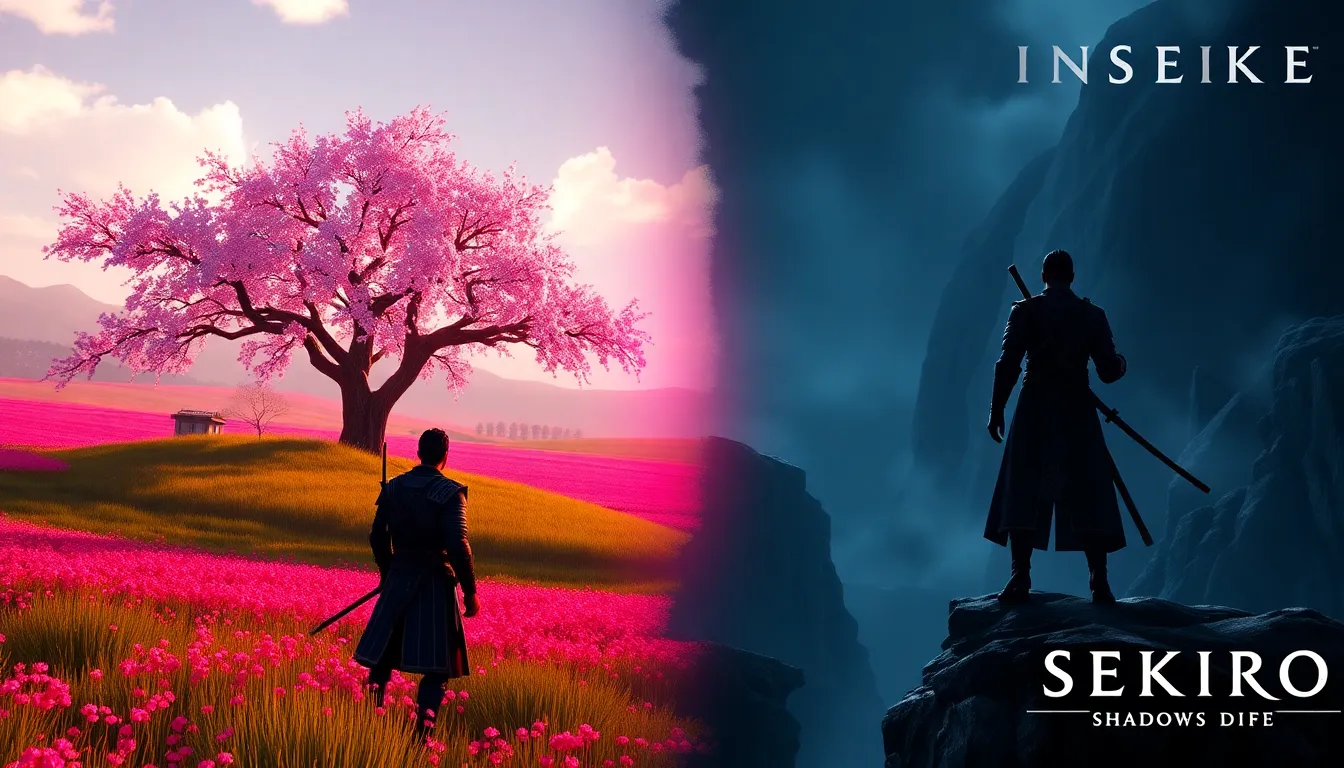 split-screen of Ghost of Tsushima and Sekiro gameplay scenes.