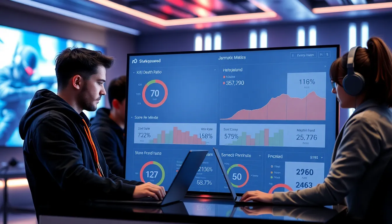 gamers analyzing Call of Duty stats on a digital dashboard.