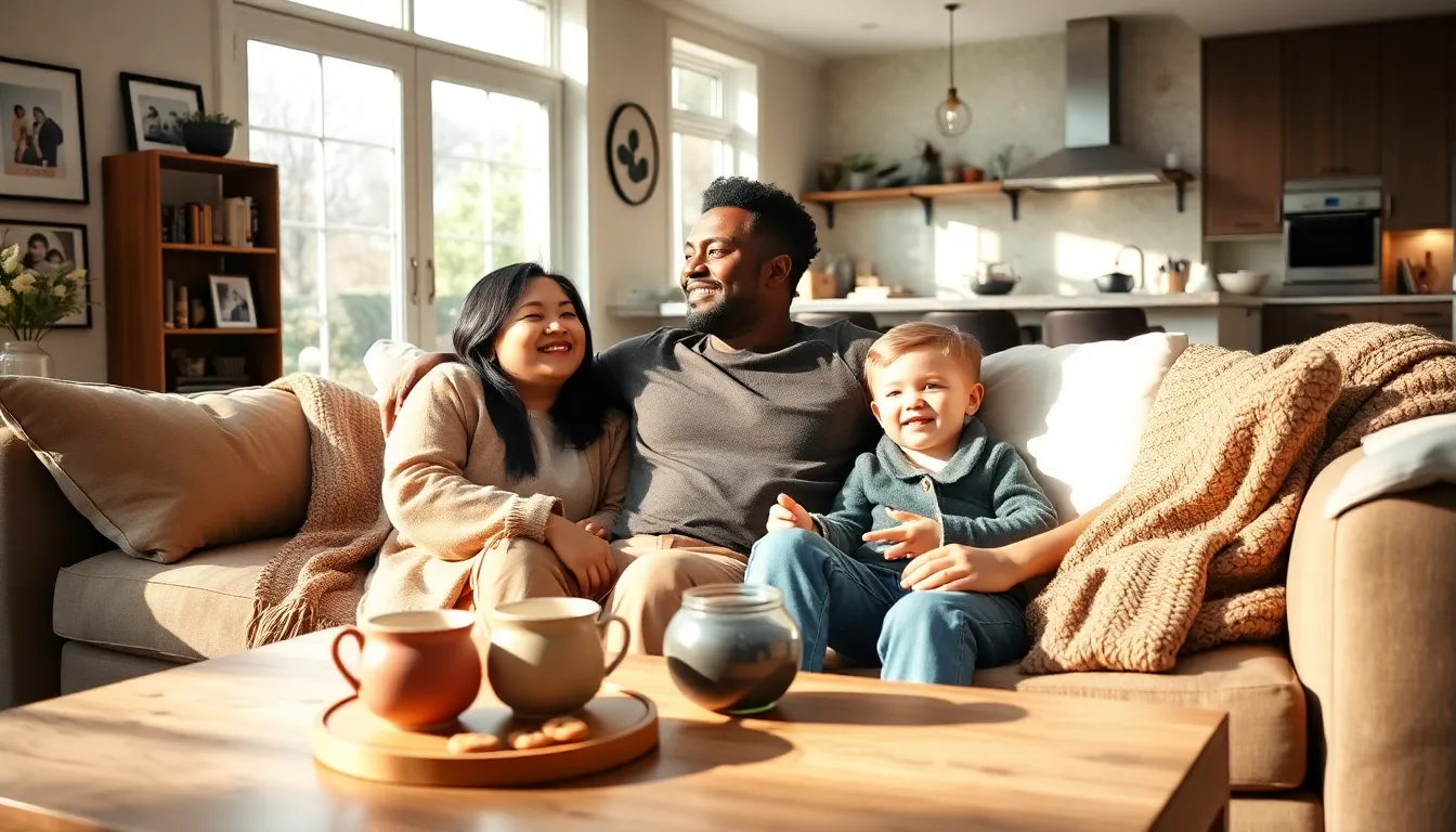diverse family enjoying quality time in a cozy living room.