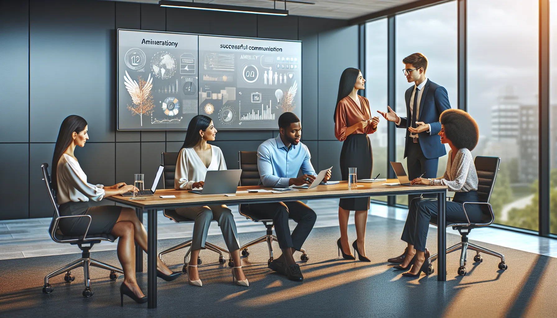 professionals collaborating in a modern office on clear communication.