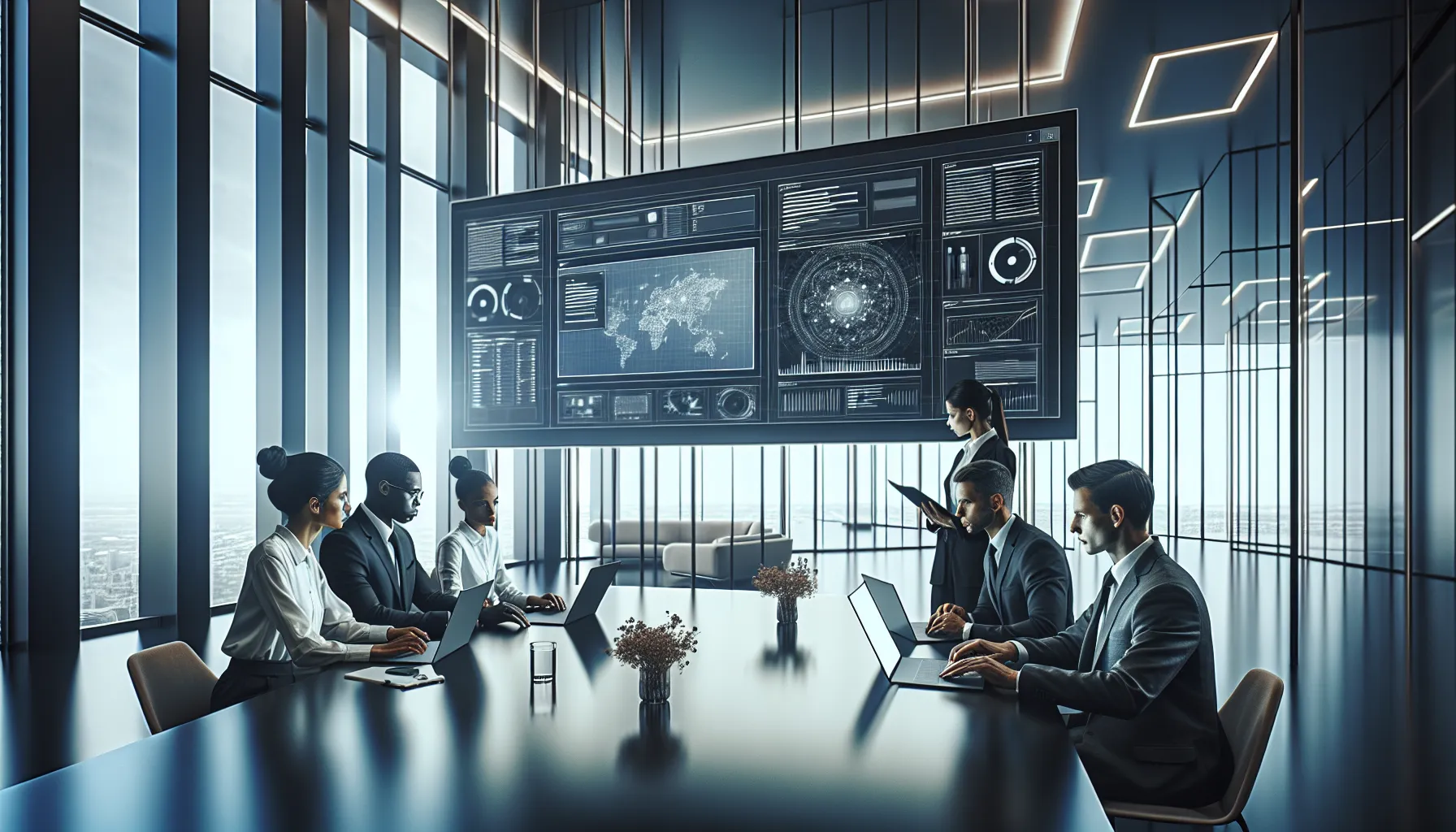 diverse team working on improving software in a modern office.