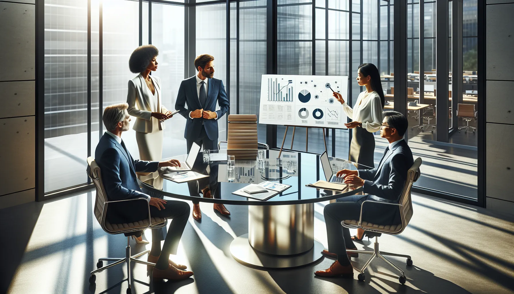 diverse team discussing fundraising strategies in a modern office.