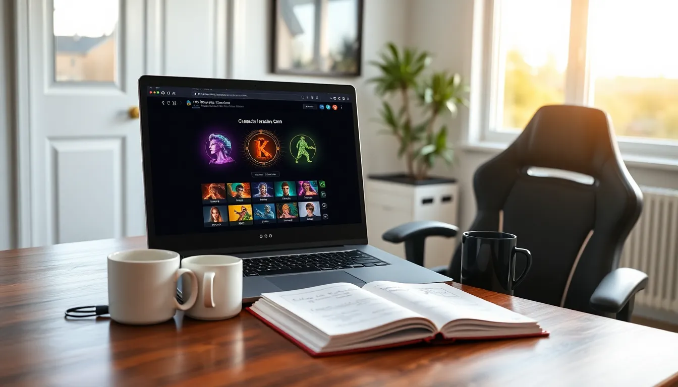 A laptop displaying Ck2Generator.Com for character customization.