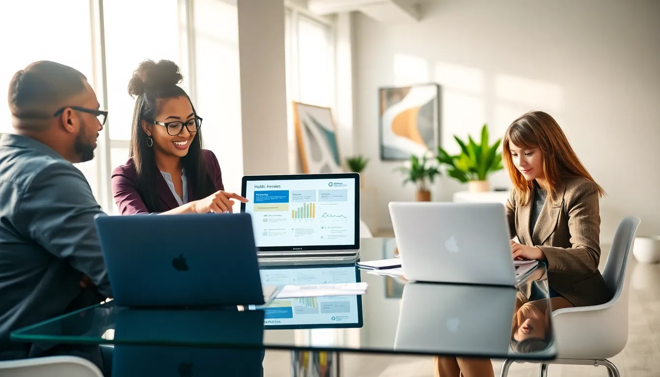 diverse professionals discussing habit formation in a modern office setting.