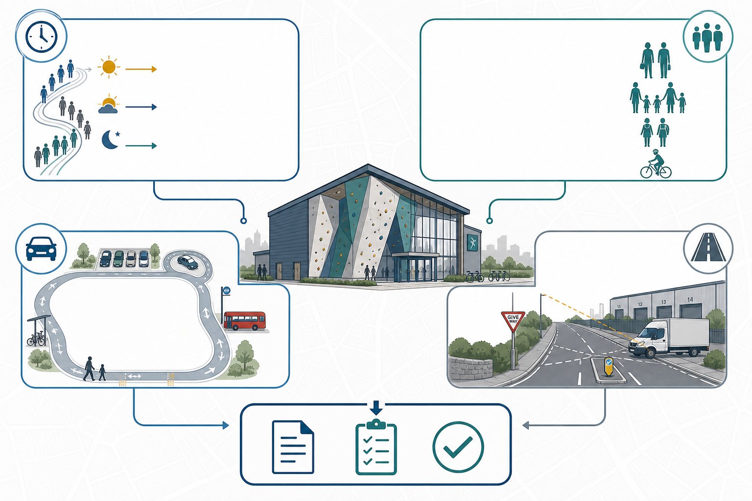 infographic showing why climbing gyms need transport assessment in the UK