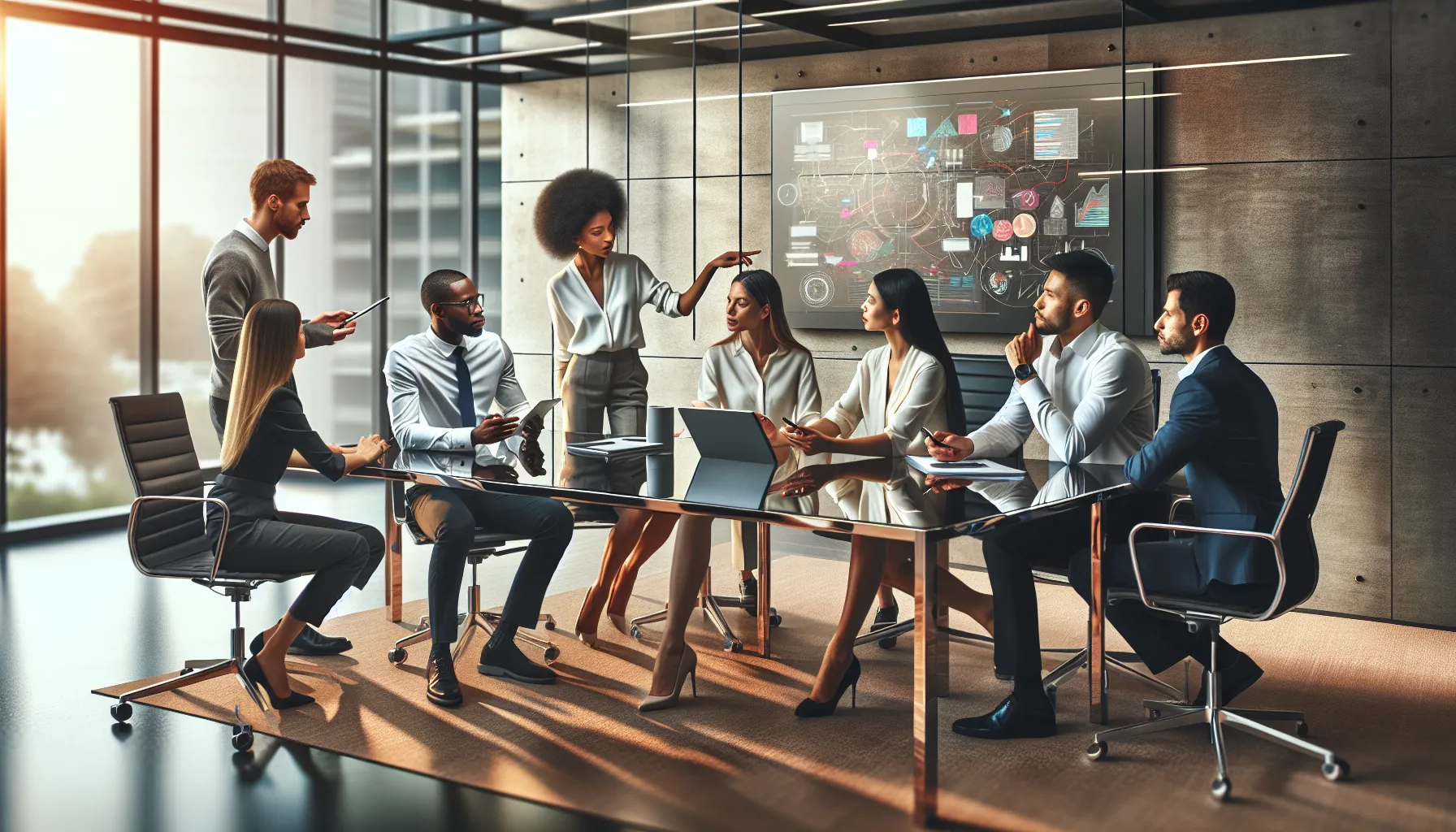 diverse team discussing VSH160364841663 features in a modern office.