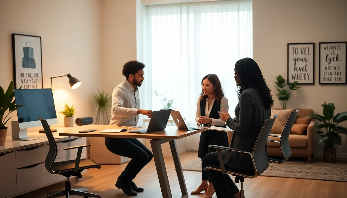 diverse professionals collaborating in a harmonious home office setting.
