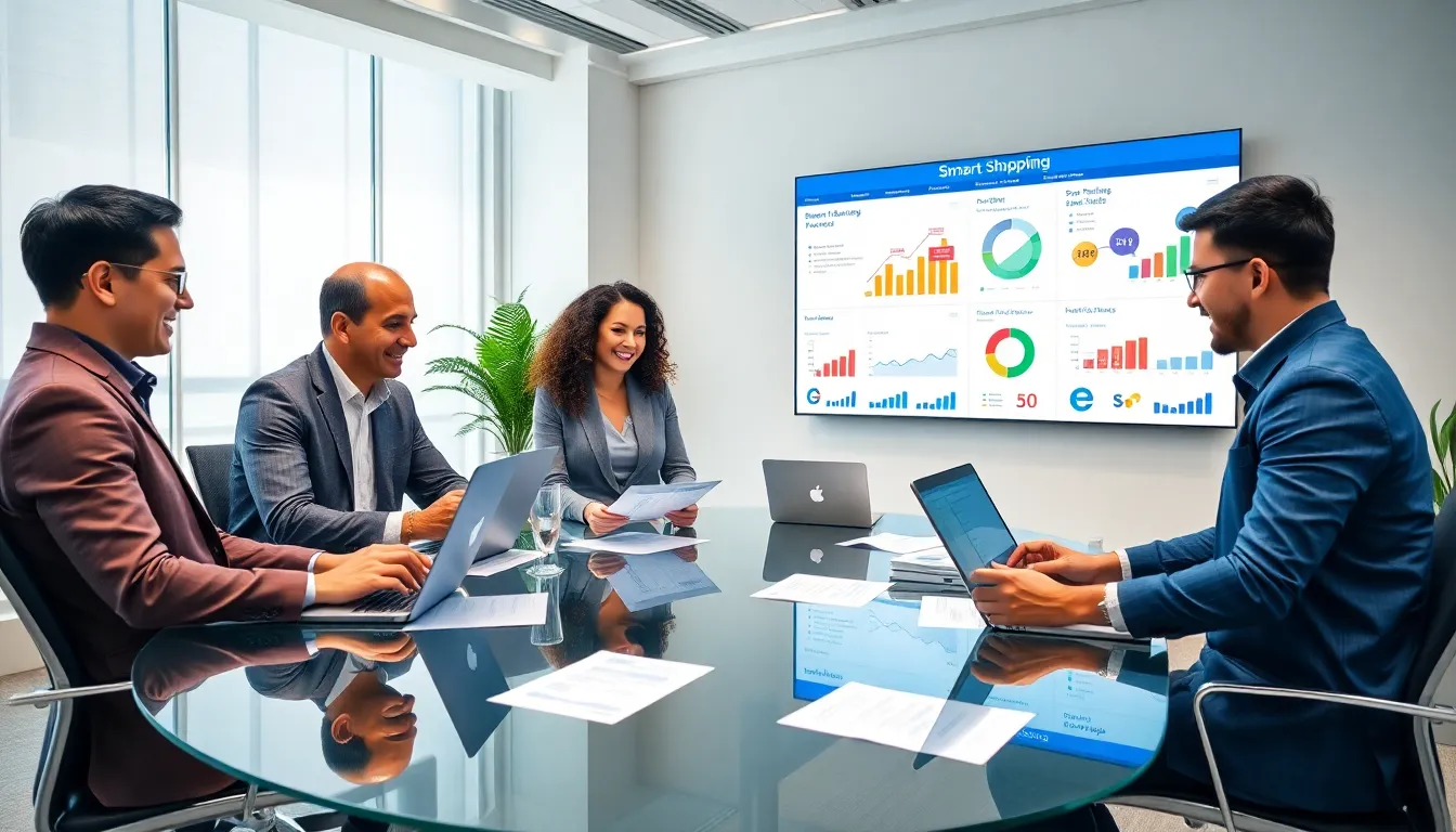 team discussing smart shopping strategies in a modern office.