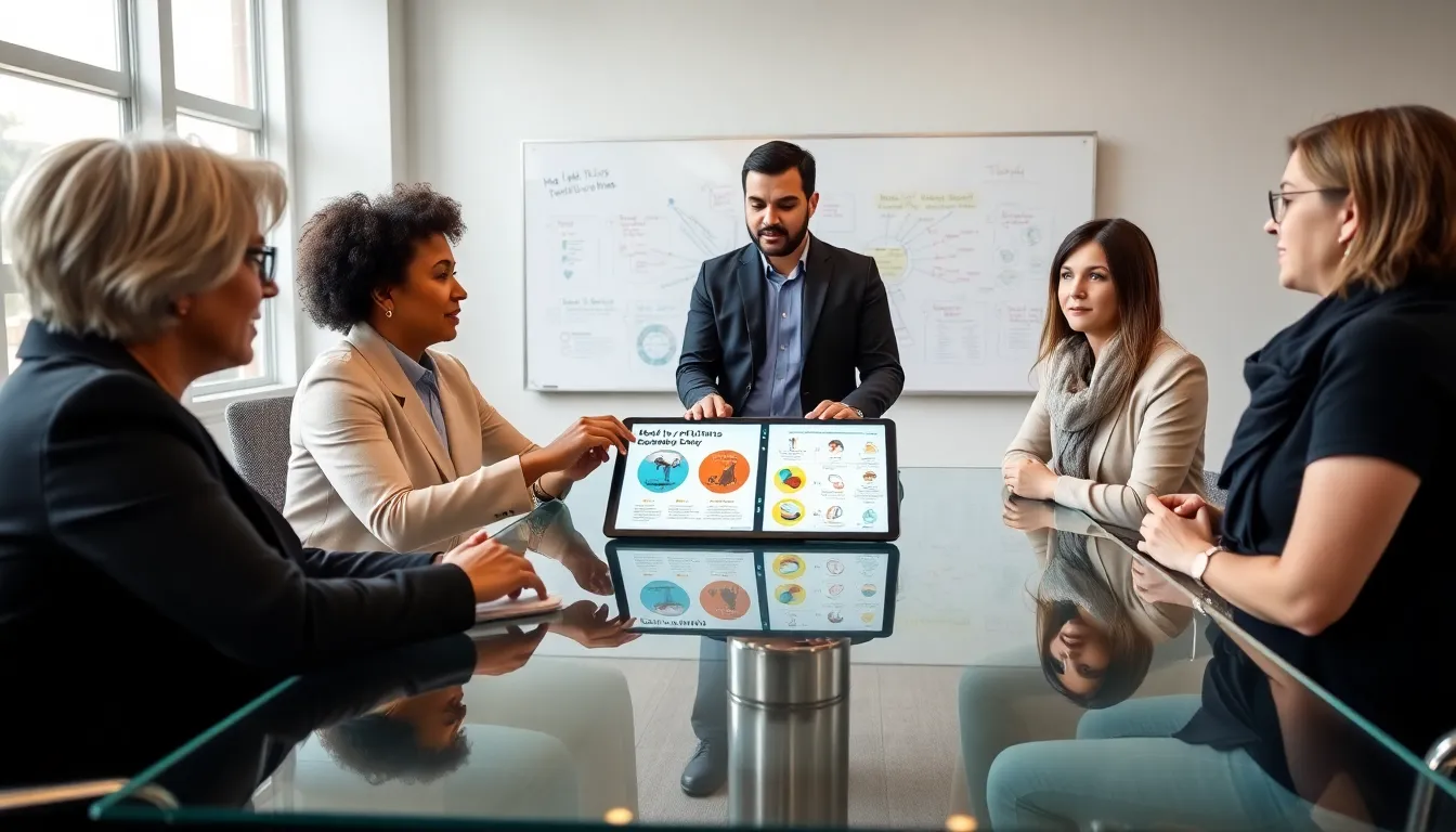 diverse team discussing health strategies in a modern office.