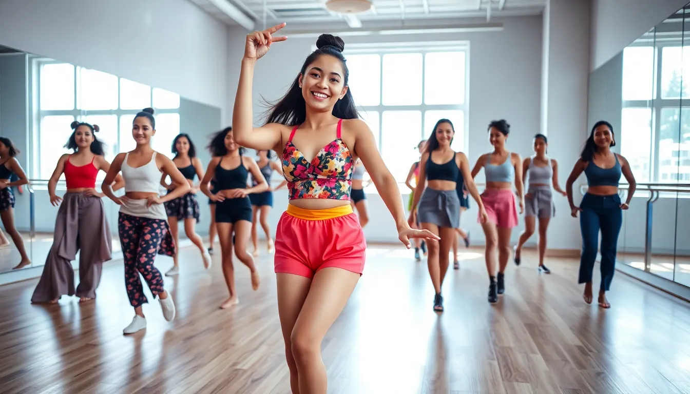 diverse dancers in a brightly lit studio, showcasing energy and creativity.