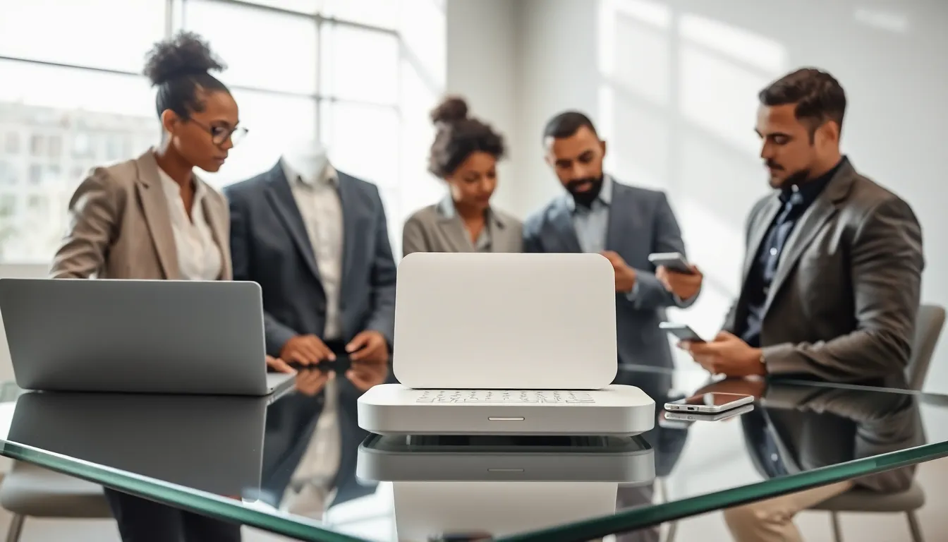 diverse professionals collaborating with the Applewhite Bitclassic device.