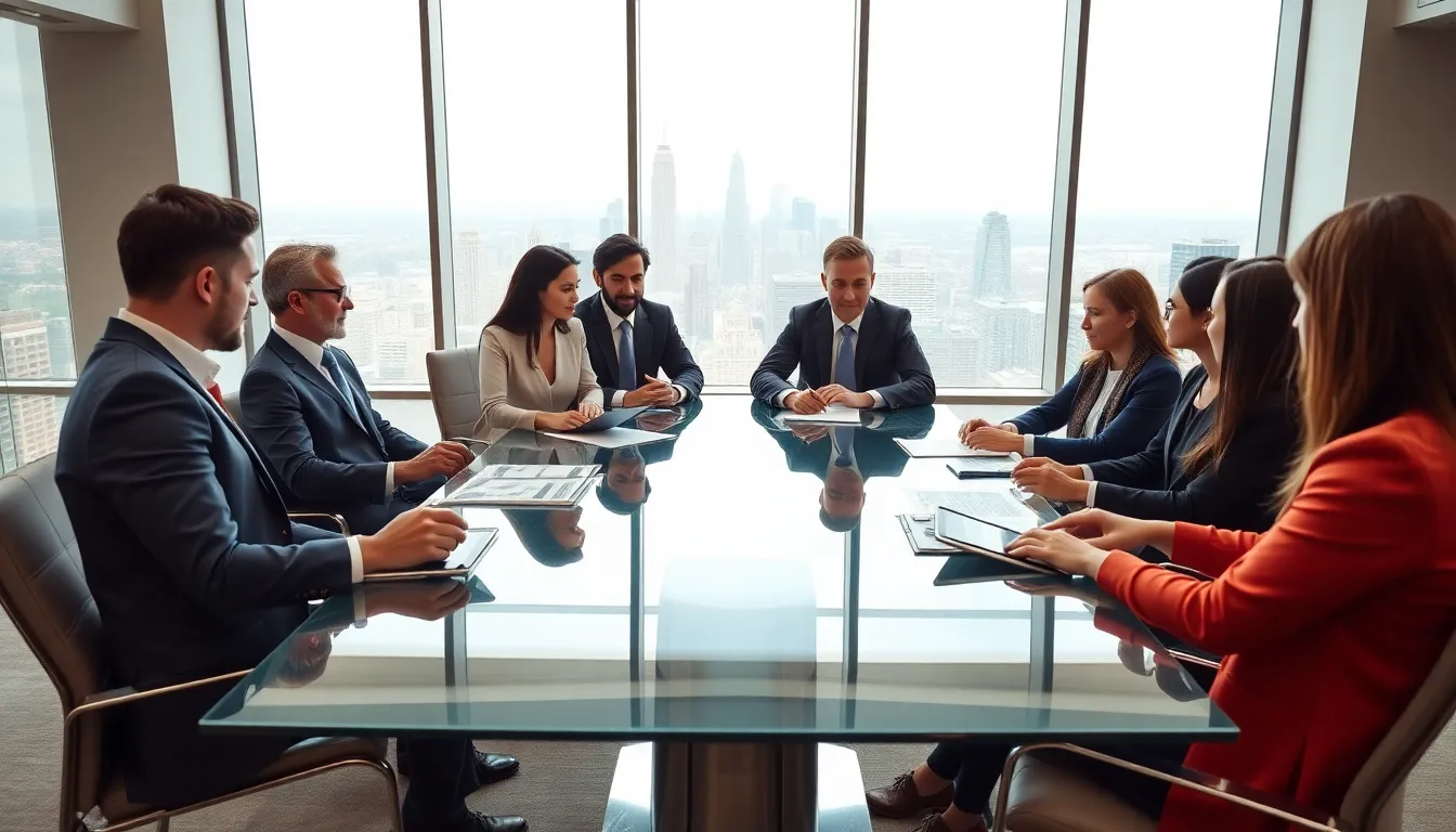 diverse team discussing private real estate investing in a modern office.