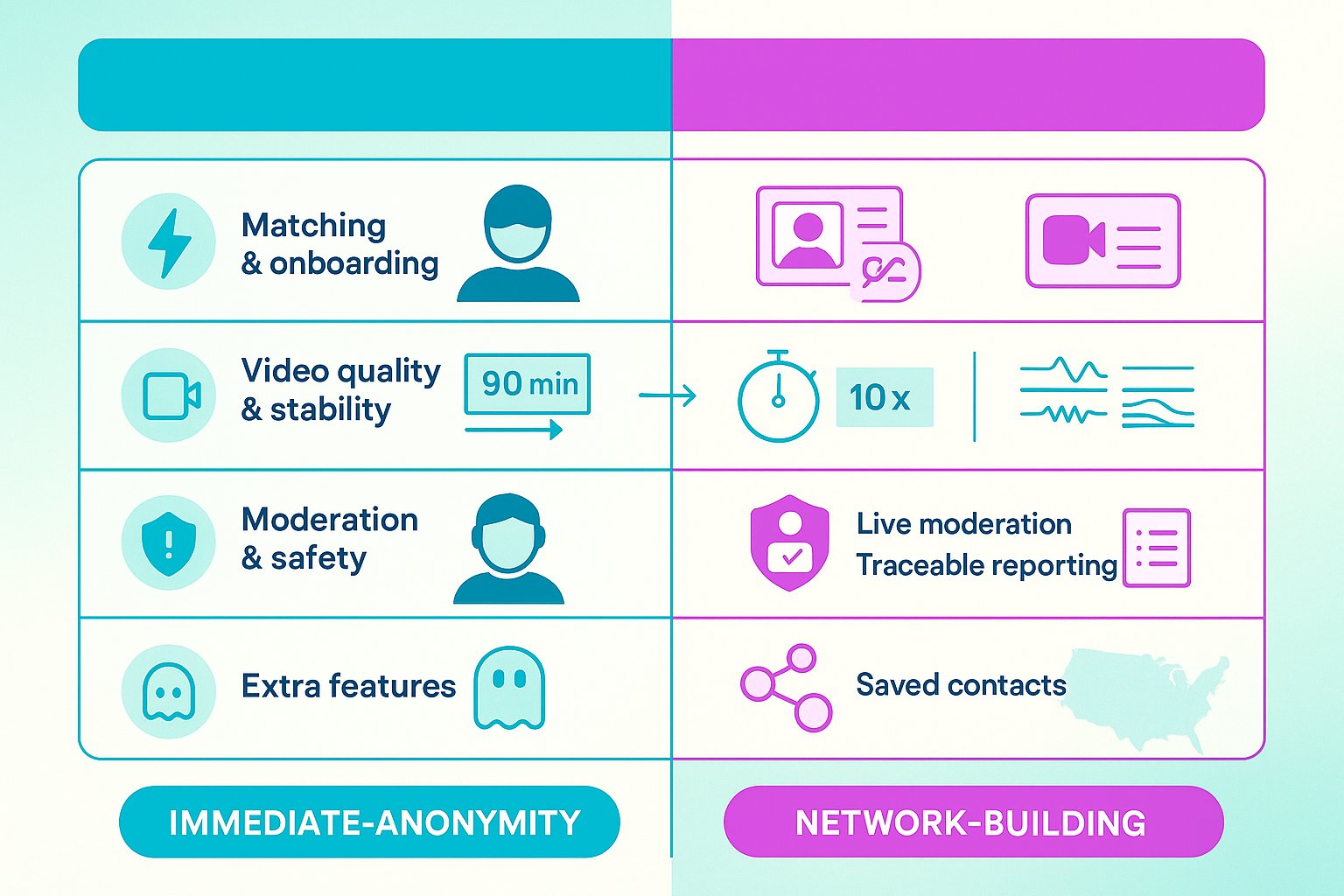Side-by-side infographic comparing Flingster and Fruzo features and safety.