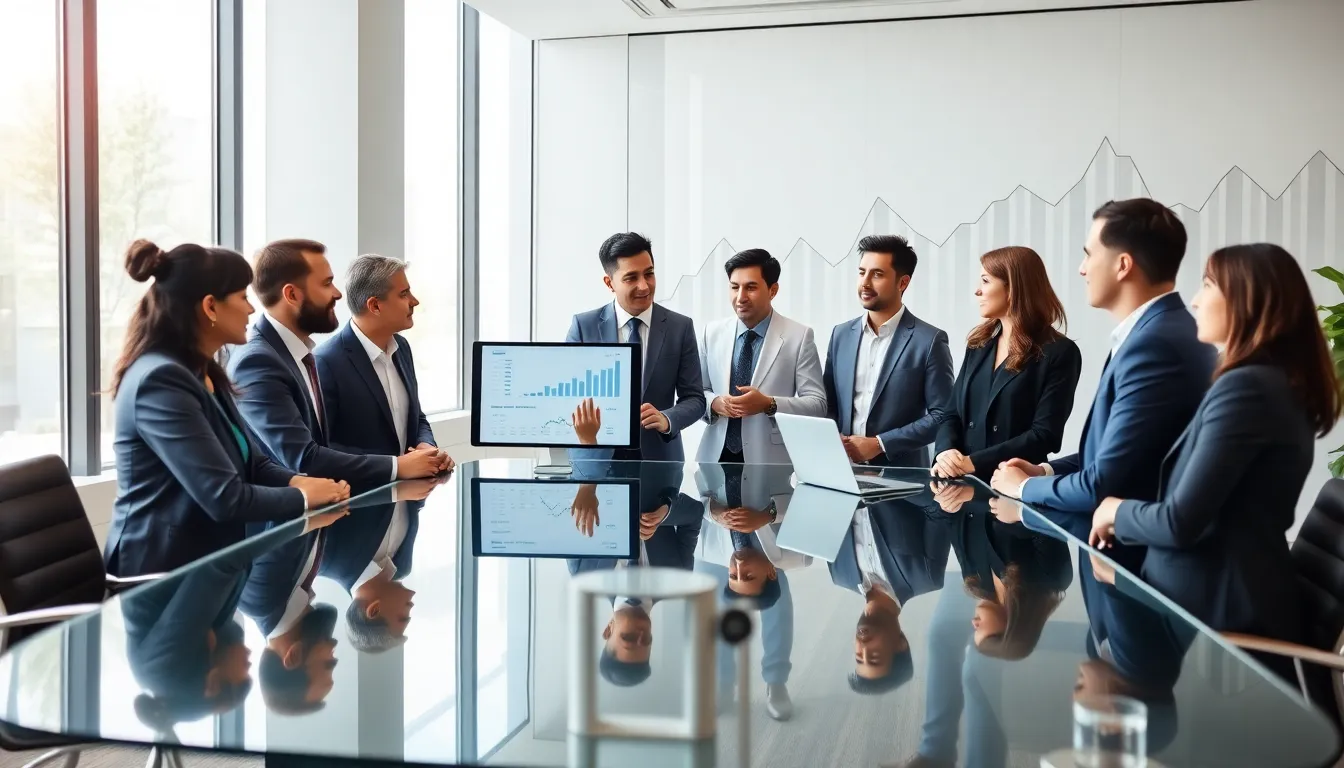 diverse financial consultants collaborating in a modern office.