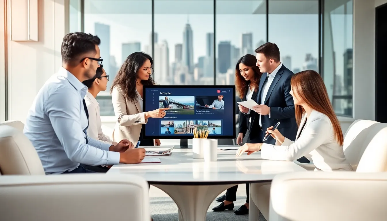 diverse team collaborating on real estate solutions in a modern office.