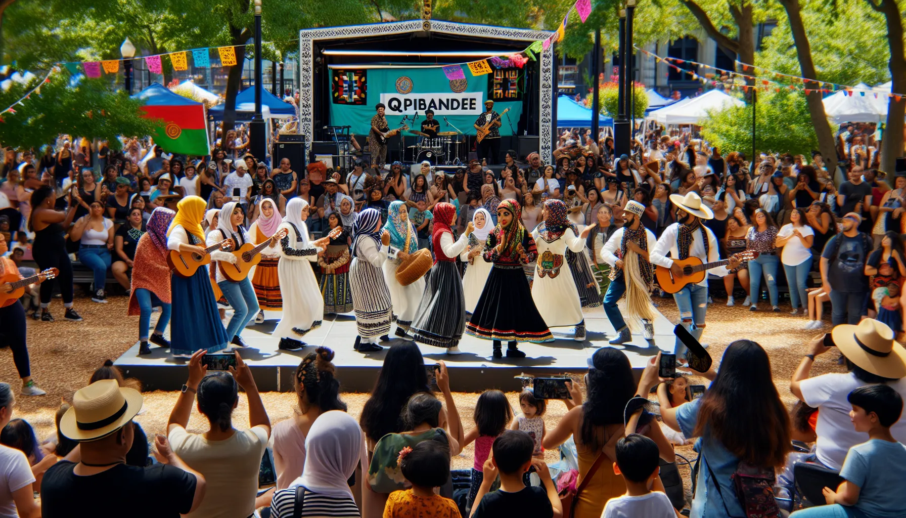 diverse community celebrating Qpibandee at an outdoor event.