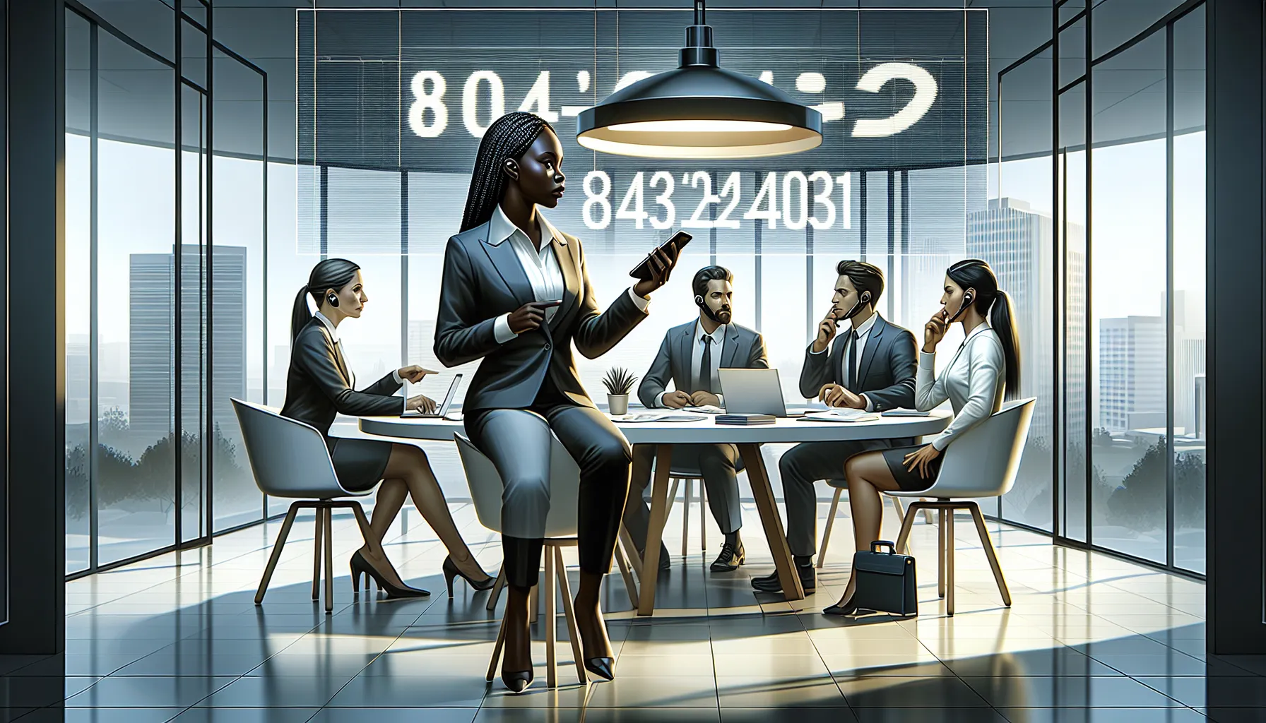 professionals discussing safety regarding scam calls in a modern office.