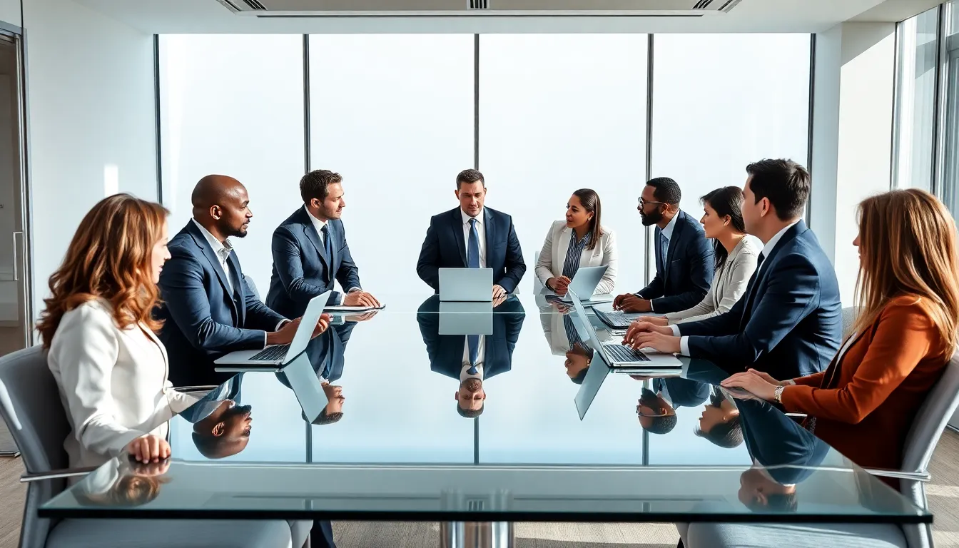 diverse professionals collaborating in a modern conference room.