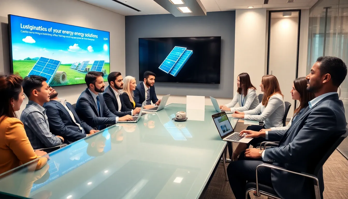 diverse team discussing energy solutions in a modern office.