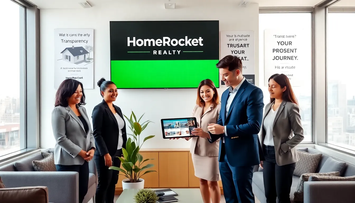 diverse real estate team assisting a client in a modern office.