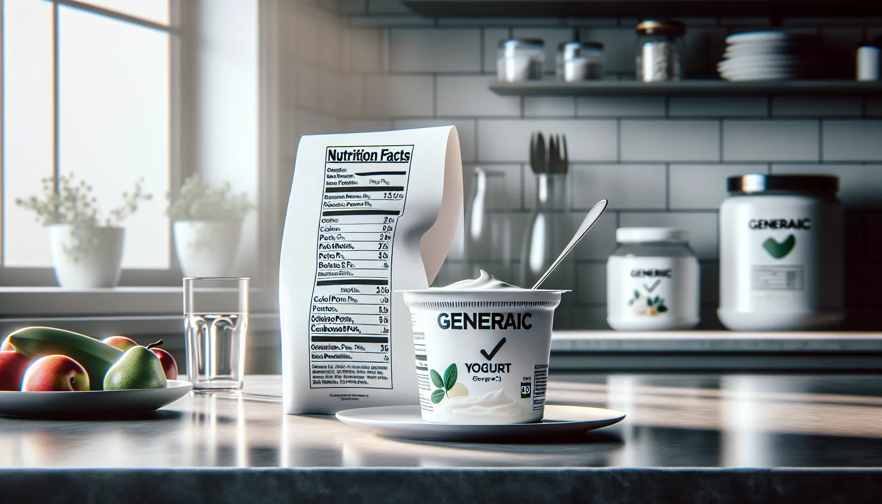 Dukatos yogurt with nutrition facts and other yogurt options on a clean counter.