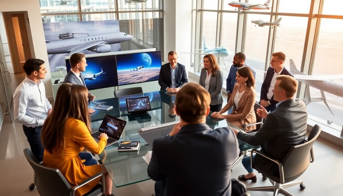 professionals collaborating on aviation and space technology innovations.