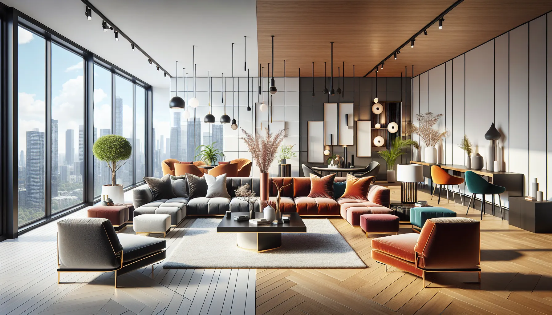 comparison of traditional and modern furniture styles in a living room.