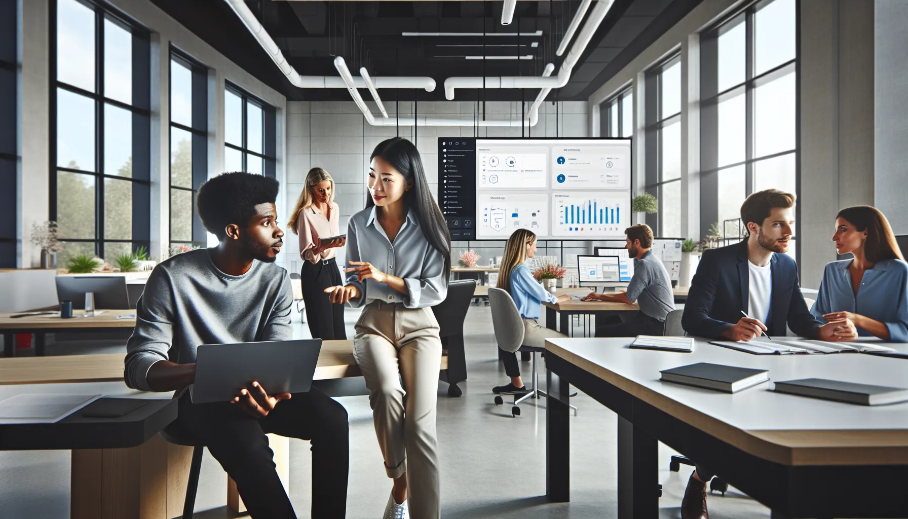 diverse team collaborating using Keepho5ll software in a modern office.