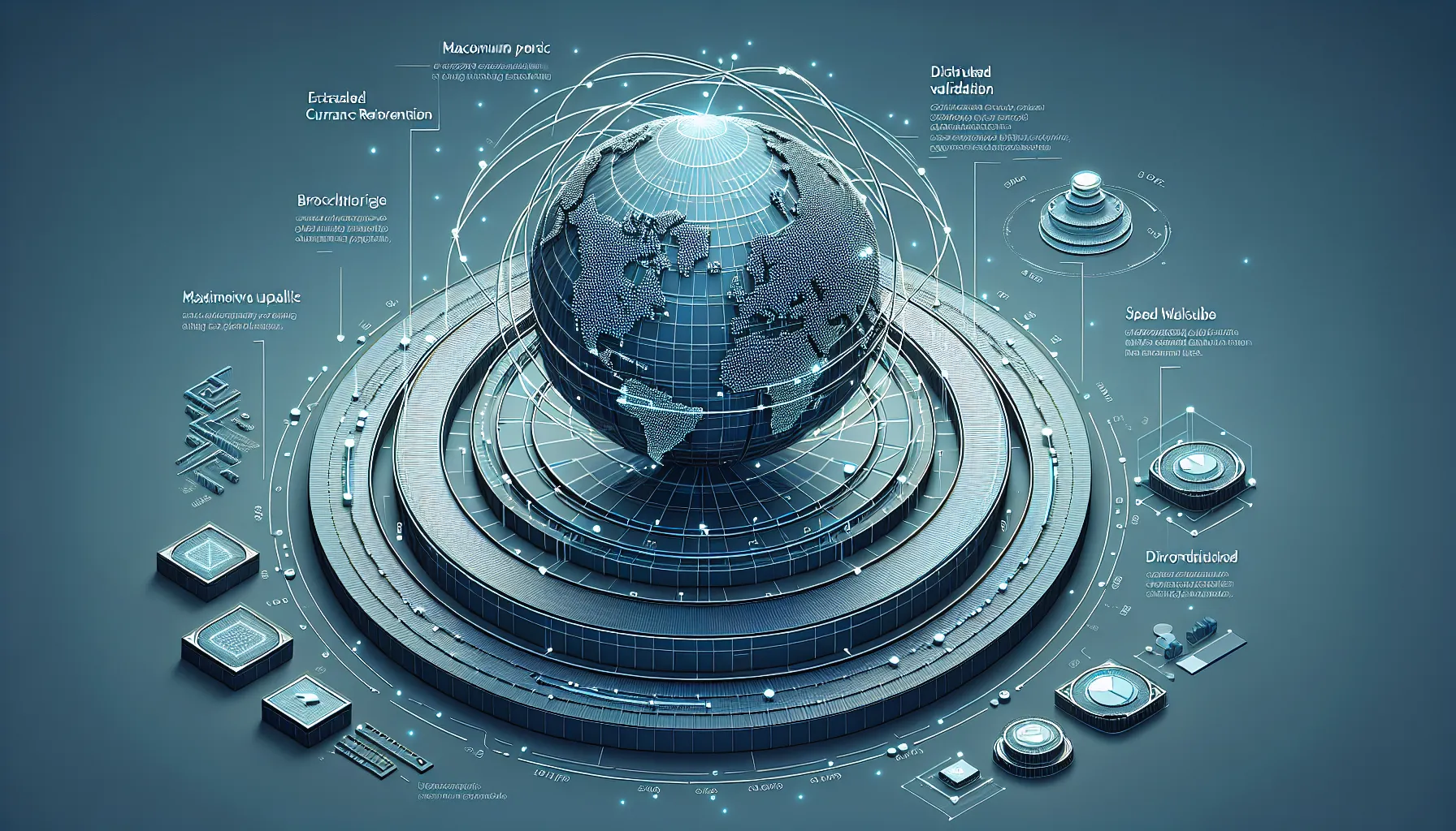 Layered diagram of Litecoin network structure showing decentralized nodes and key technical features.