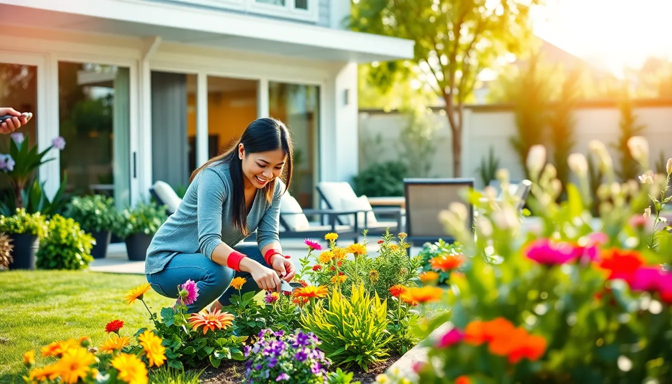 diverse group of gardeners enjoying a vibrant outdoor space.