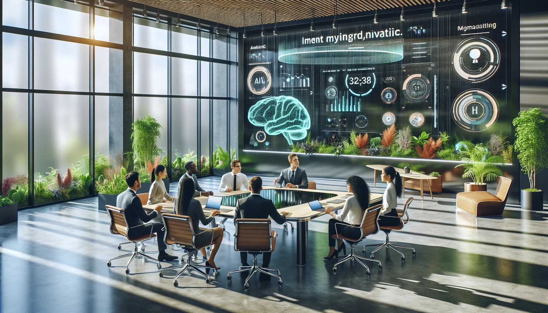 diverse team discussing future trends in a modern office.