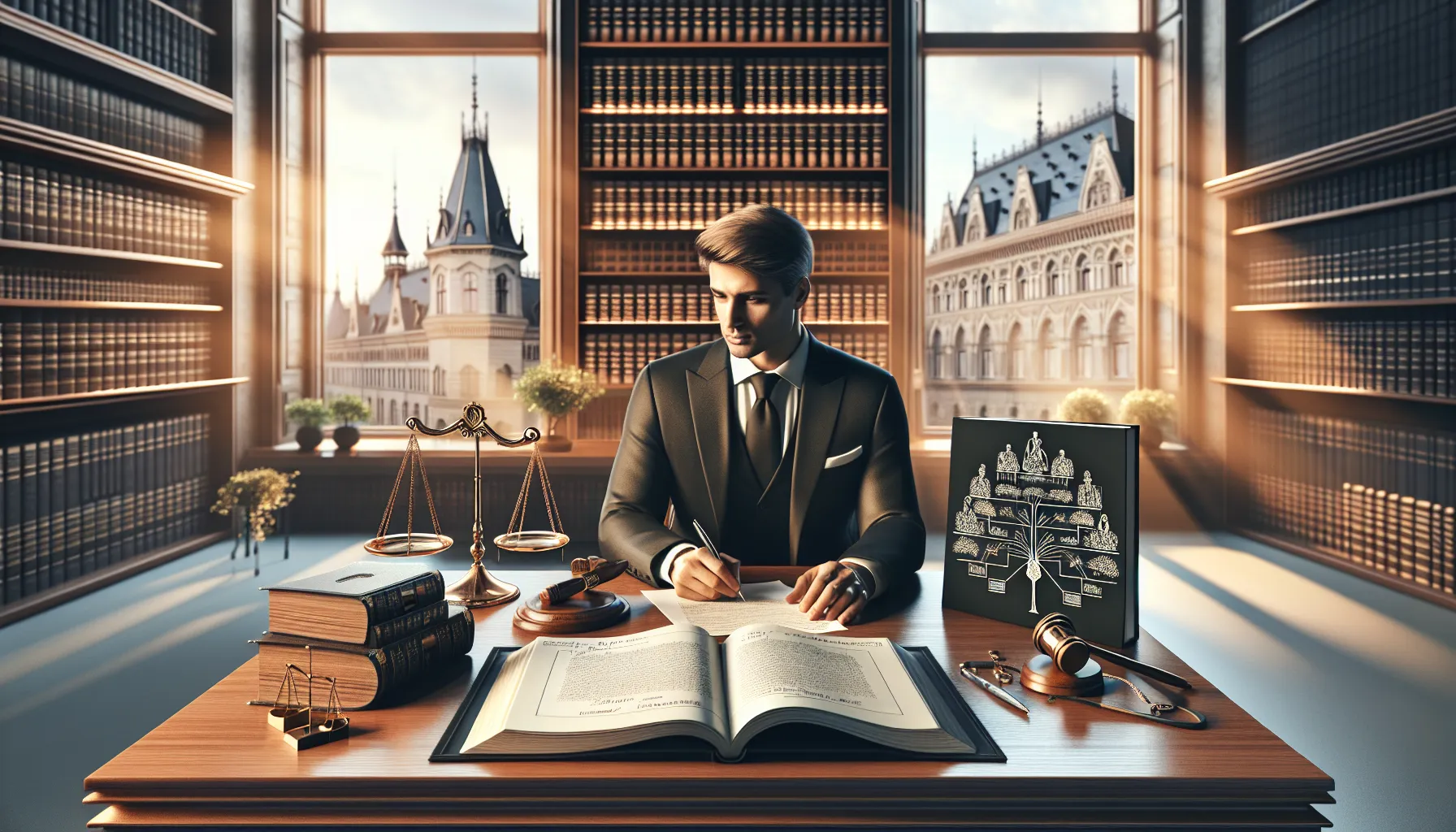 Croatian lawyer reviewing inheritance documents in modern law office