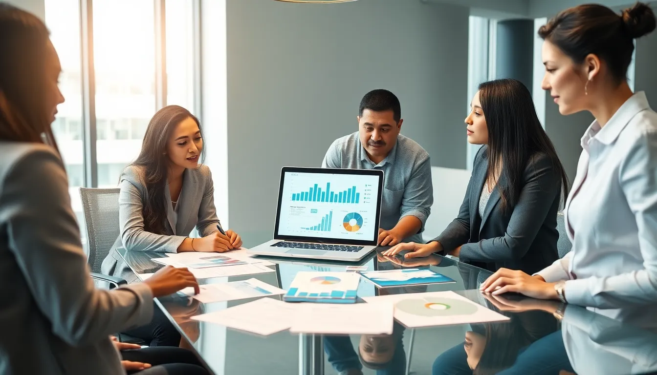 diverse professionals discussing concepts in a modern office setting.