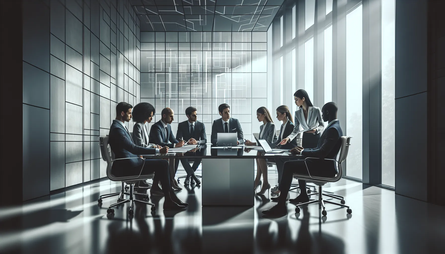 diverse professionals collaborating in a modern office setting.