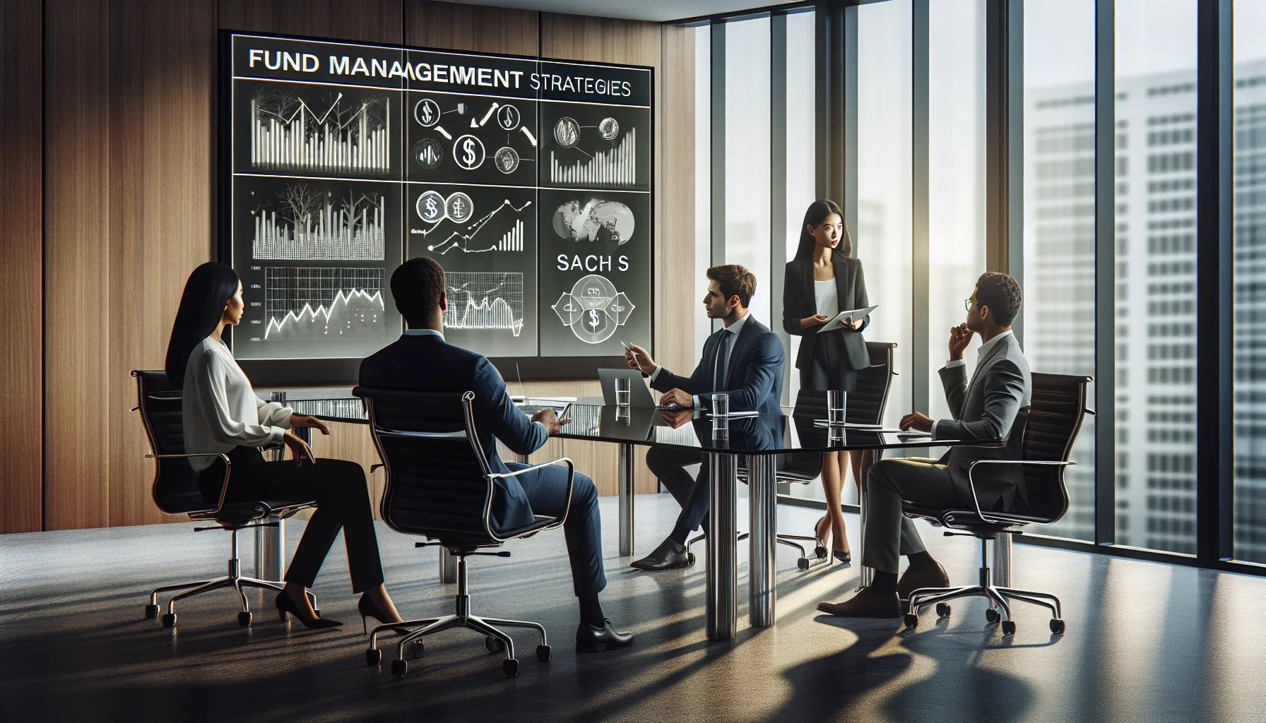diverse team discussing fundraising strategies in a modern office.
