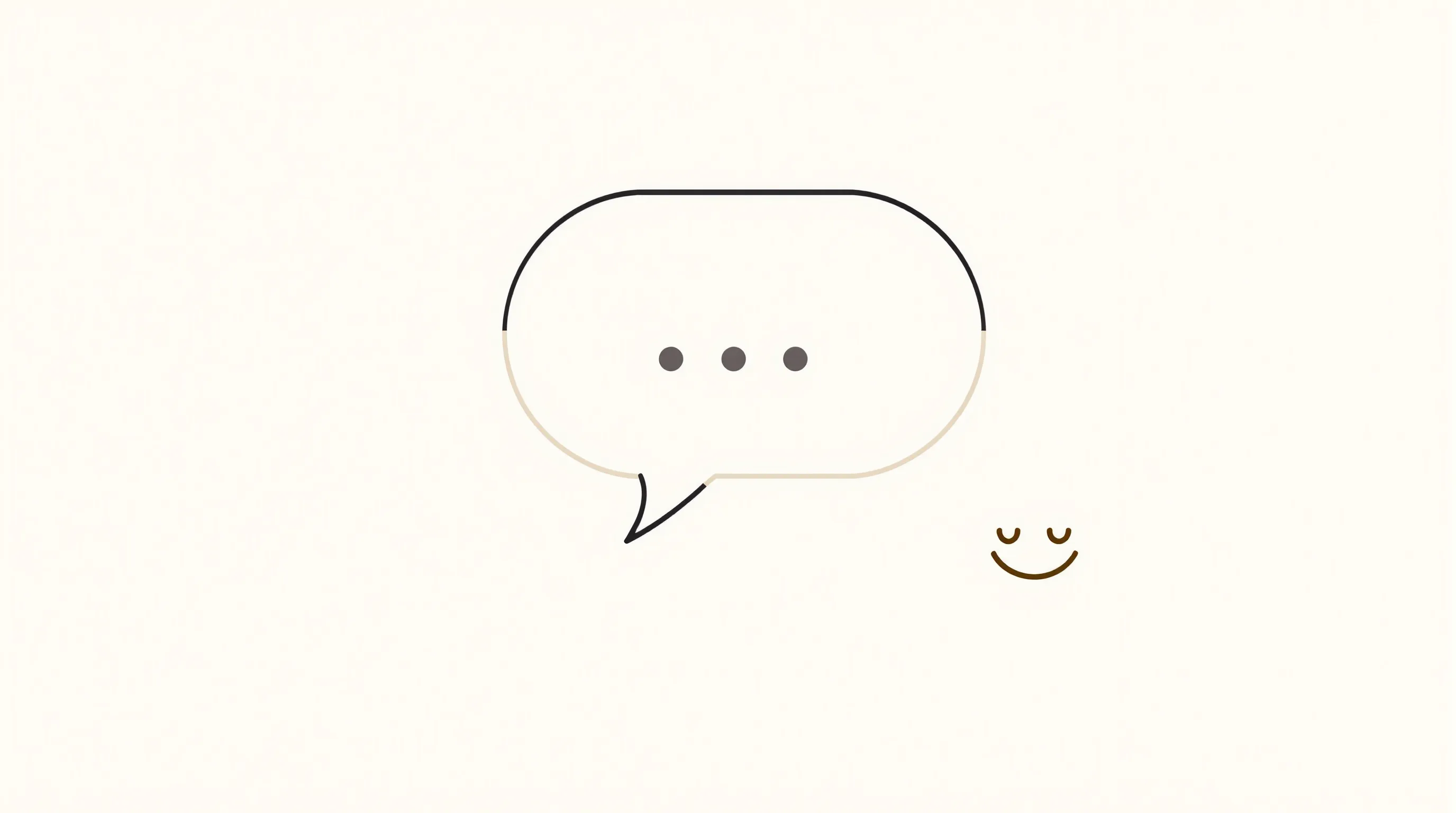 Minimalist speech bubble with dots and smile icon on soft gradient background.
