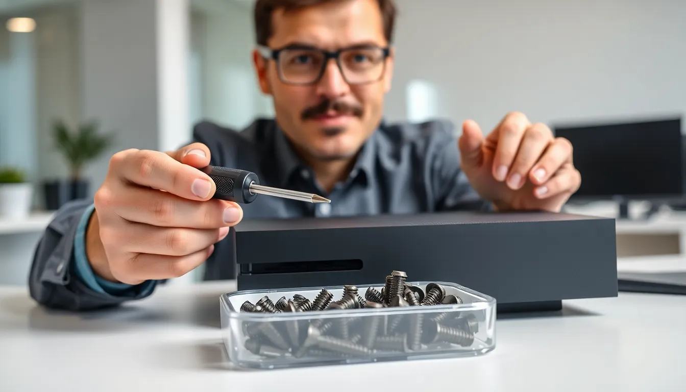 person preparing to disassemble an Xbox Series X.