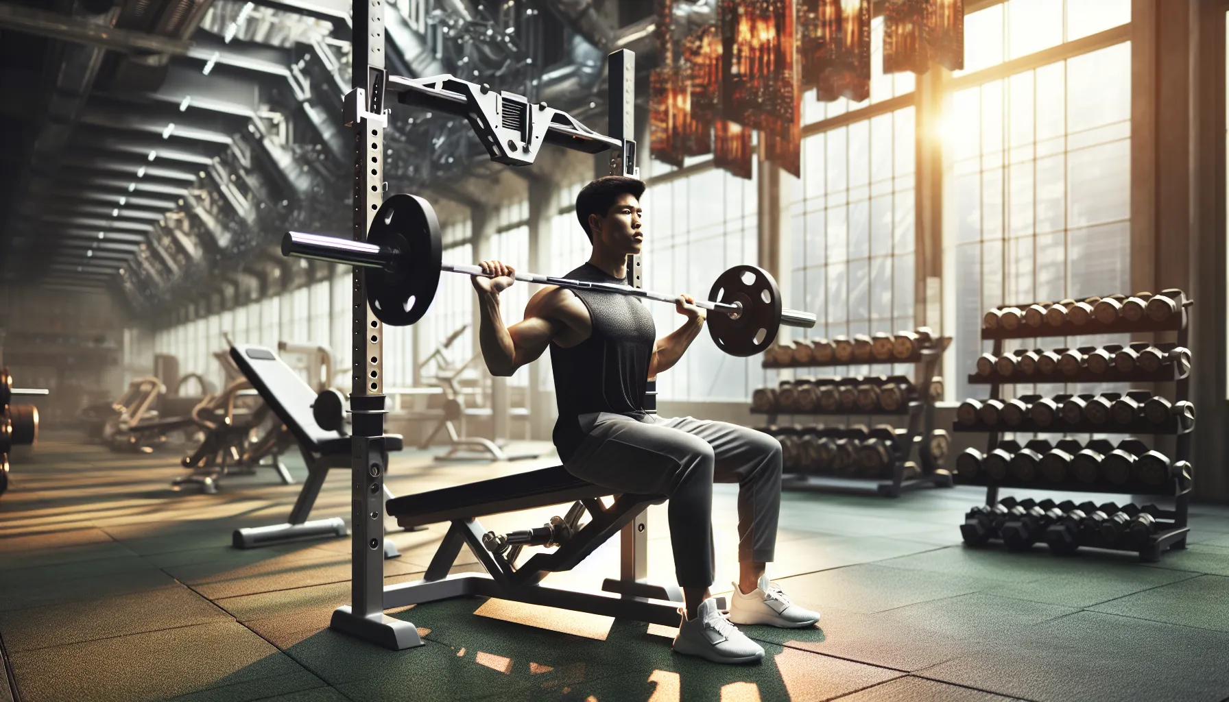 A person performing an incline bench press in a modern gym.