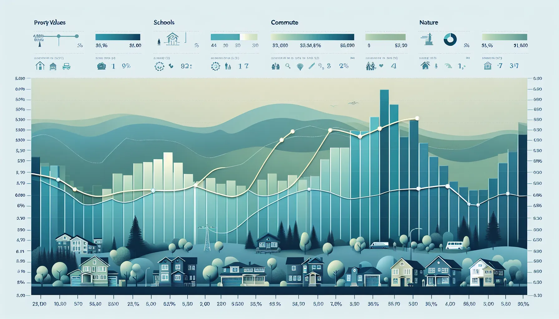 Bar and line chart comparing Orinda property values with nearby cities.
