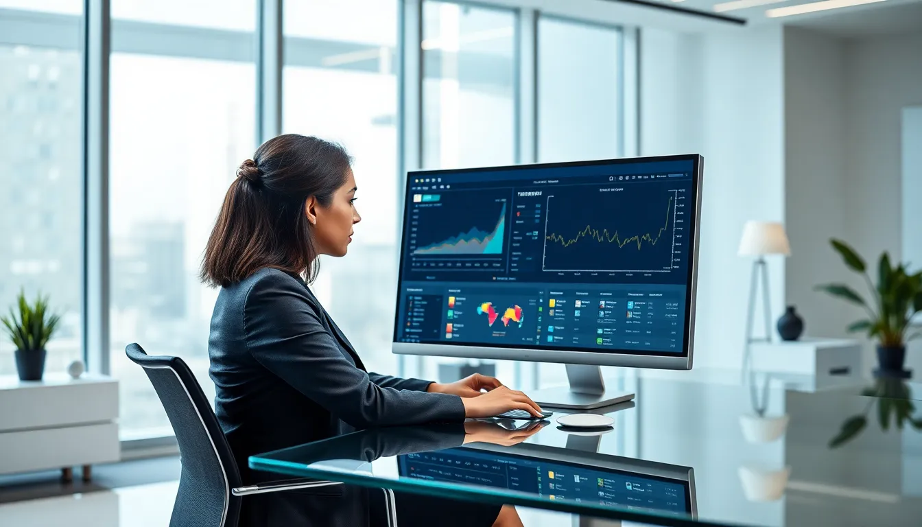 IT professional reviewing file integrity monitoring software on a computer.