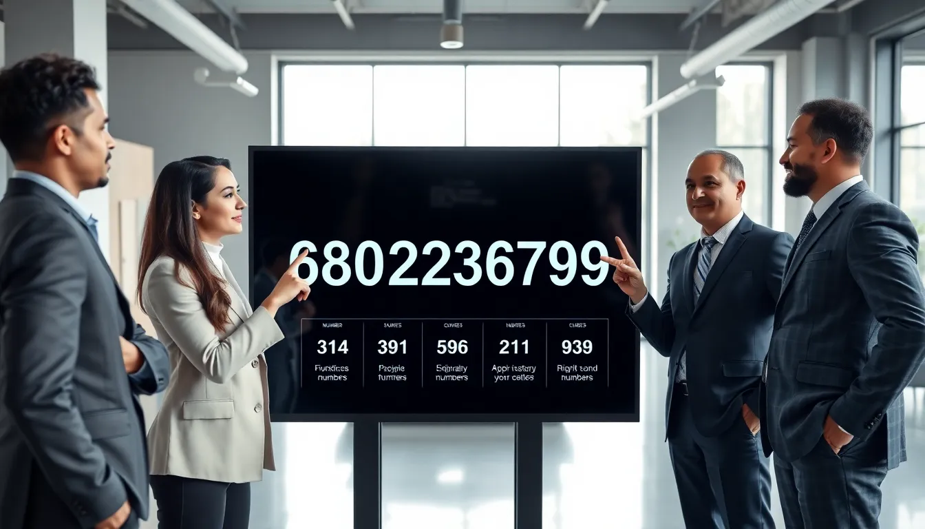 diverse team discussing number significance in a modern office.