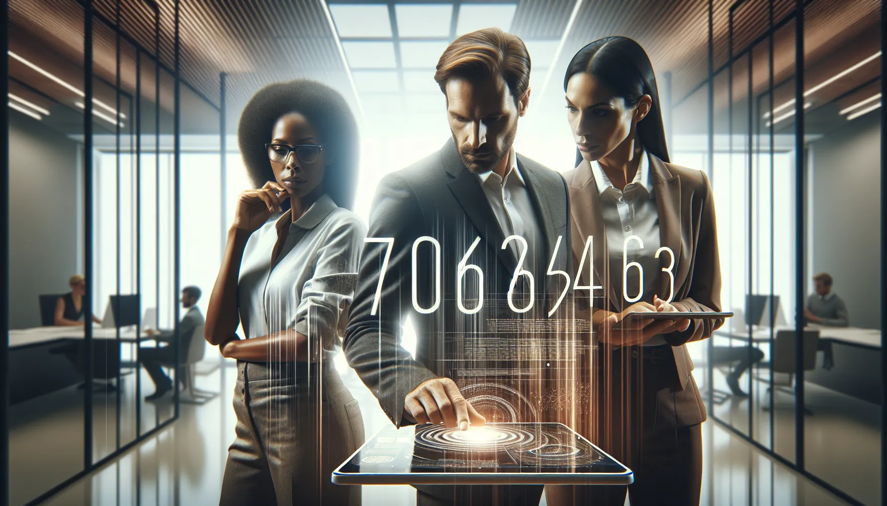 diverse professionals analyzing telecommunications data in a modern office.