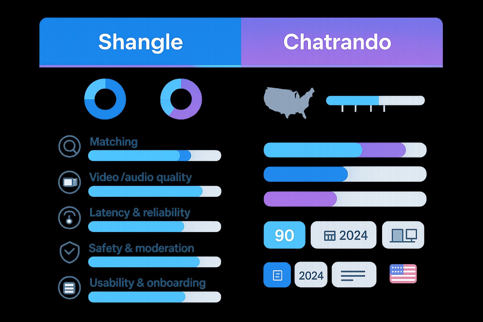 Side-by-side comparison infographic of Shangle versus Chatrando evaluation criteria.