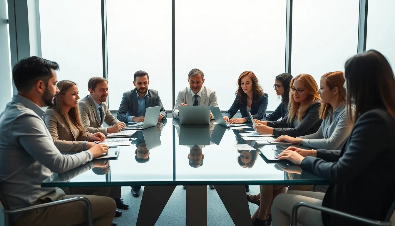 diverse professionals collaborating in a modern office setting.