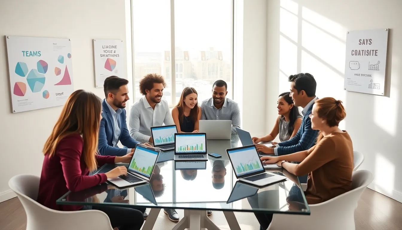 team discussing SaaS link building strategies in a modern office.