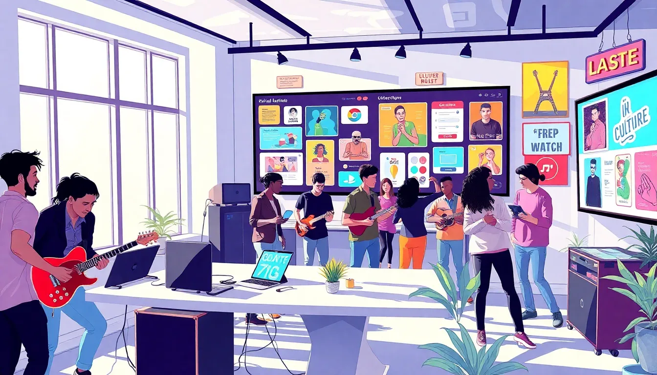 diverse creatives collaborating in a modern workspace.