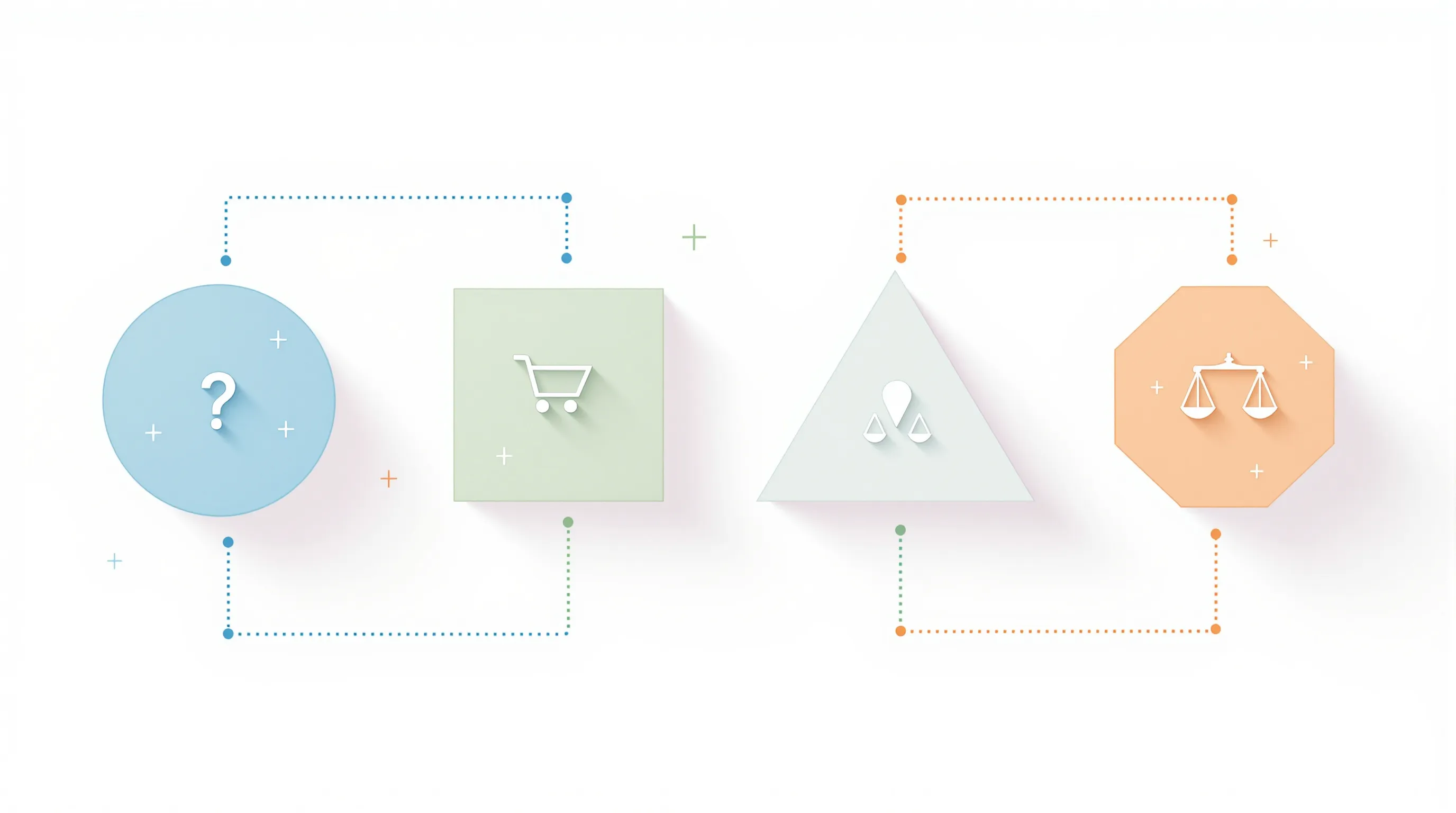 Four geometric shapes representing different types of search intent keywords