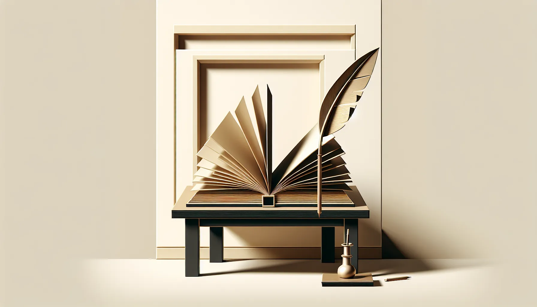 Open book with quill pen on wooden table representing Croatian literature study